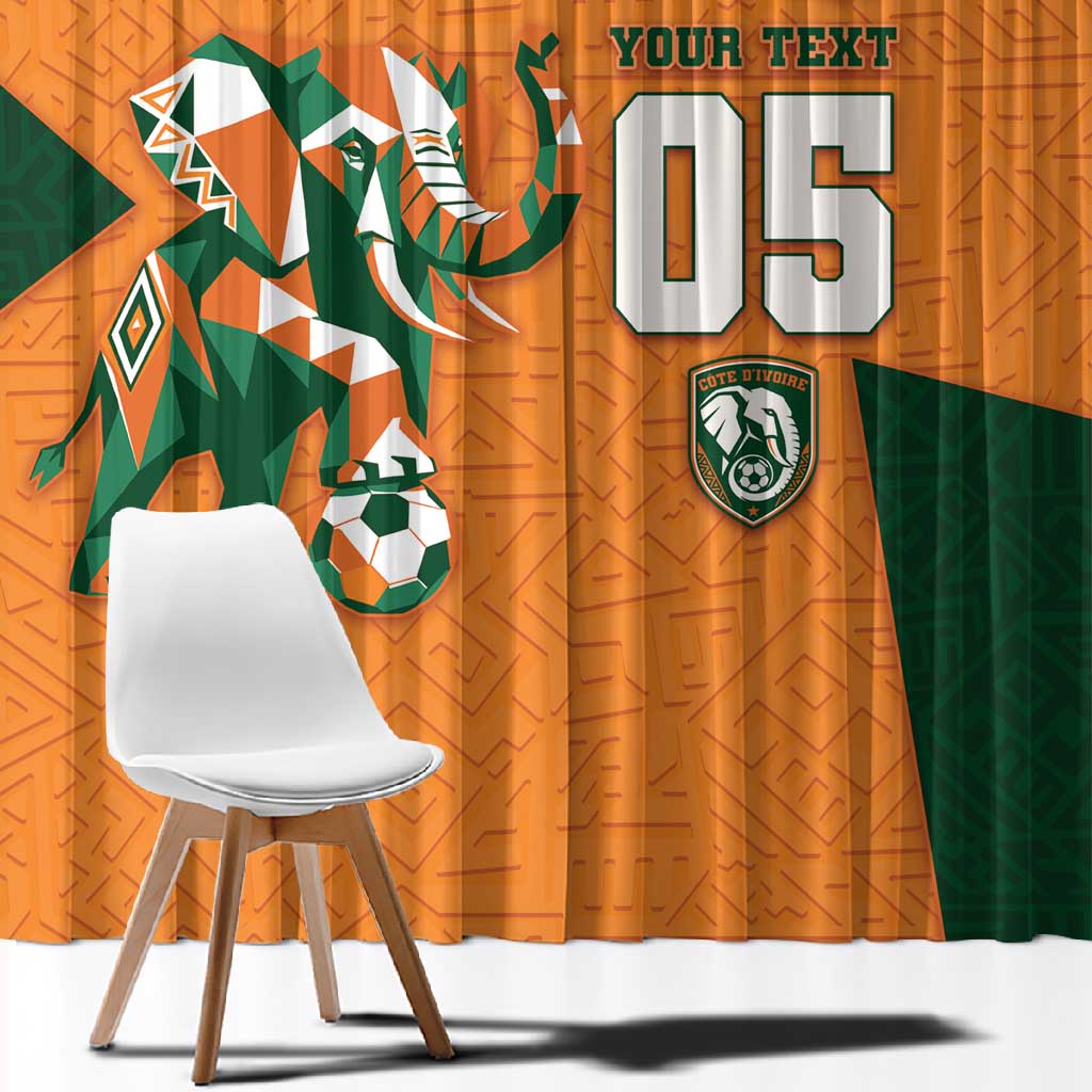 Custom Ivory Coast Football Window Curtain Elephant Geometric African Art Style