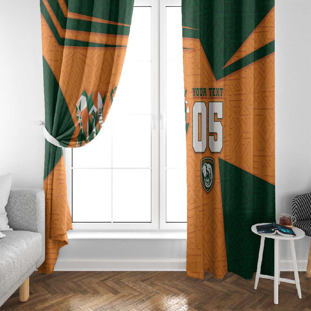 Custom Ivory Coast Football Window Curtain Elephant Geometric African Art Style