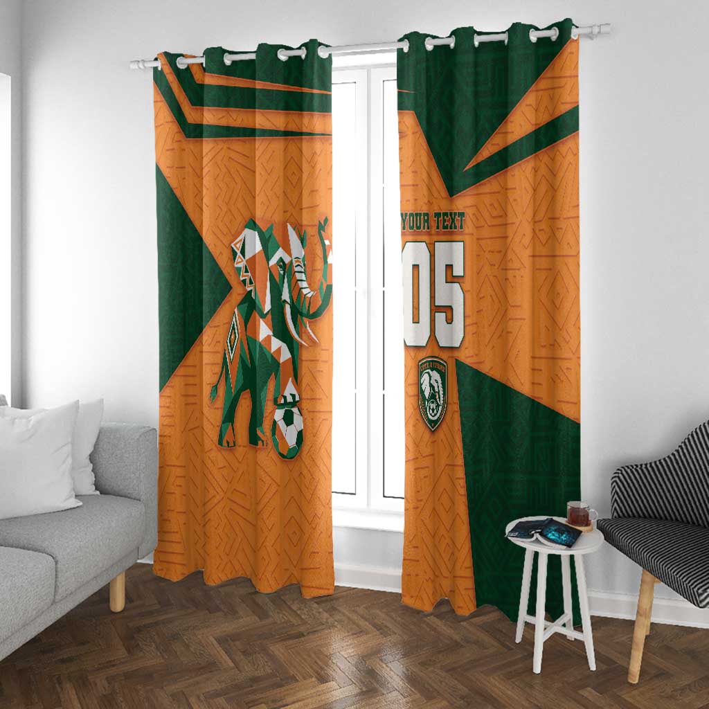 Custom Ivory Coast Football Window Curtain Elephant Geometric African Art Style