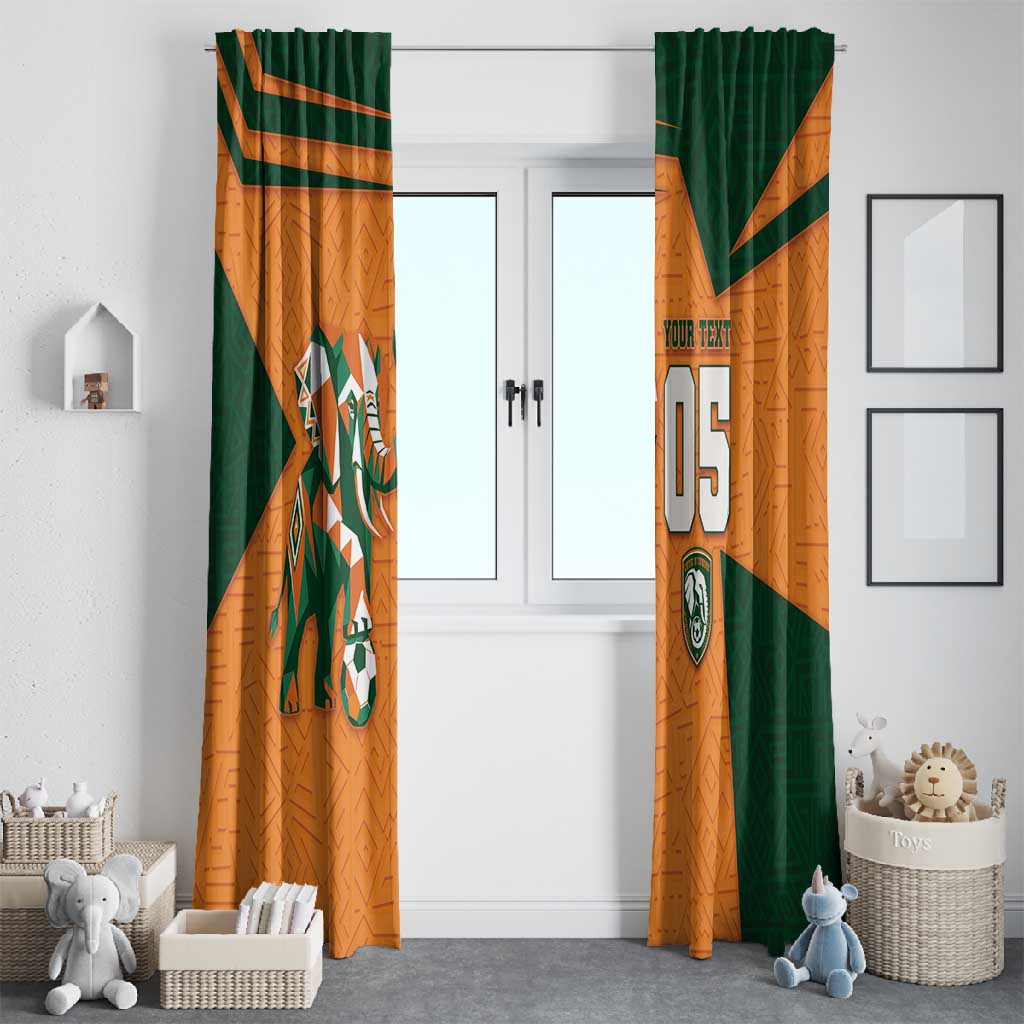 Custom Ivory Coast Football Window Curtain Elephant Geometric African Art Style