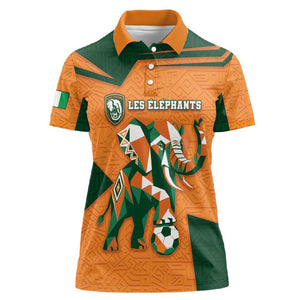 Custom Ivory Coast Football Women Polo Shirt Elephant Geometric African Art Style