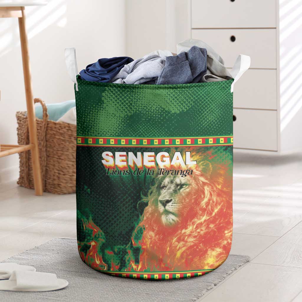 Senegal Football Laundry Basket Fiery Lion Halftone Mix Gradient Map Style