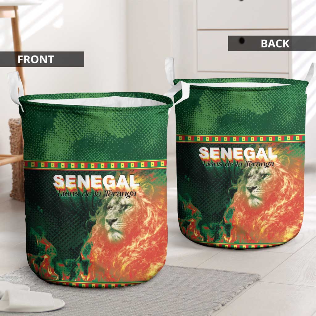 Senegal Football Laundry Basket Fiery Lion Halftone Mix Gradient Map Style