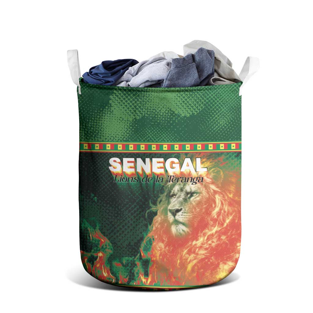 Senegal Football Laundry Basket Fiery Lion Halftone Mix Gradient Map Style