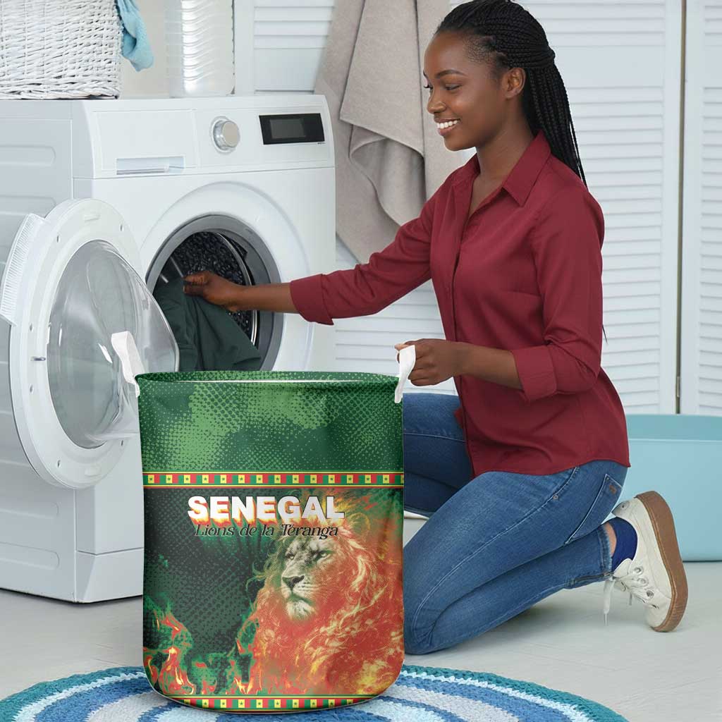 Senegal Football Laundry Basket Fiery Lion Halftone Mix Gradient Map Style