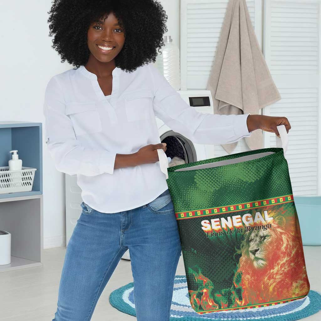Senegal Football Laundry Basket Fiery Lion Halftone Mix Gradient Map Style