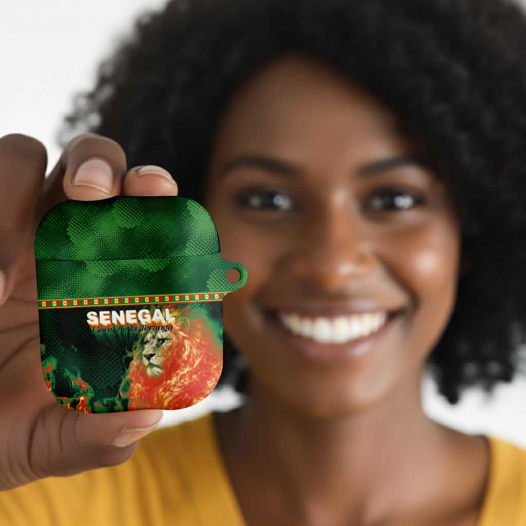 Senegal Football AirPods Case Fiery Lion Halftone Mix Gradient Map Style