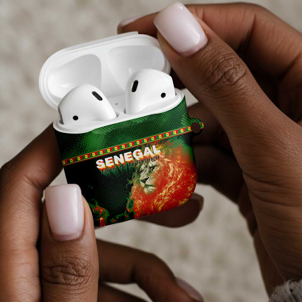 Senegal Football AirPods Case Fiery Lion Halftone Mix Gradient Map Style