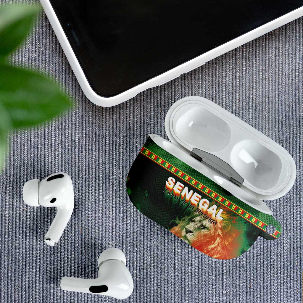 Senegal Football AirPods Case Fiery Lion Halftone Mix Gradient Map Style