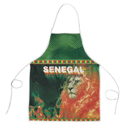 Senegal Football Apron Fiery Lion Halftone Mix Gradient Map Style