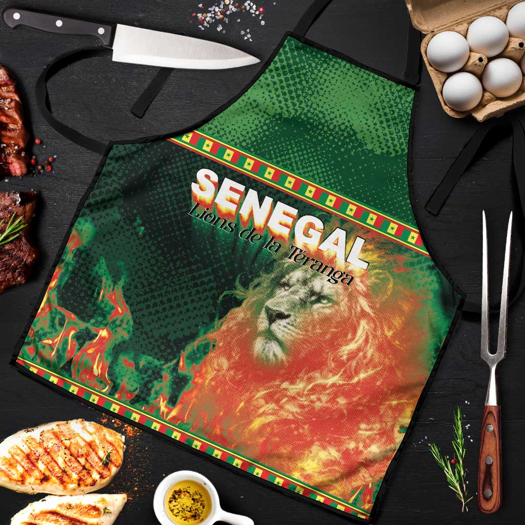 Senegal Football Apron Fiery Lion Halftone Mix Gradient Map Style