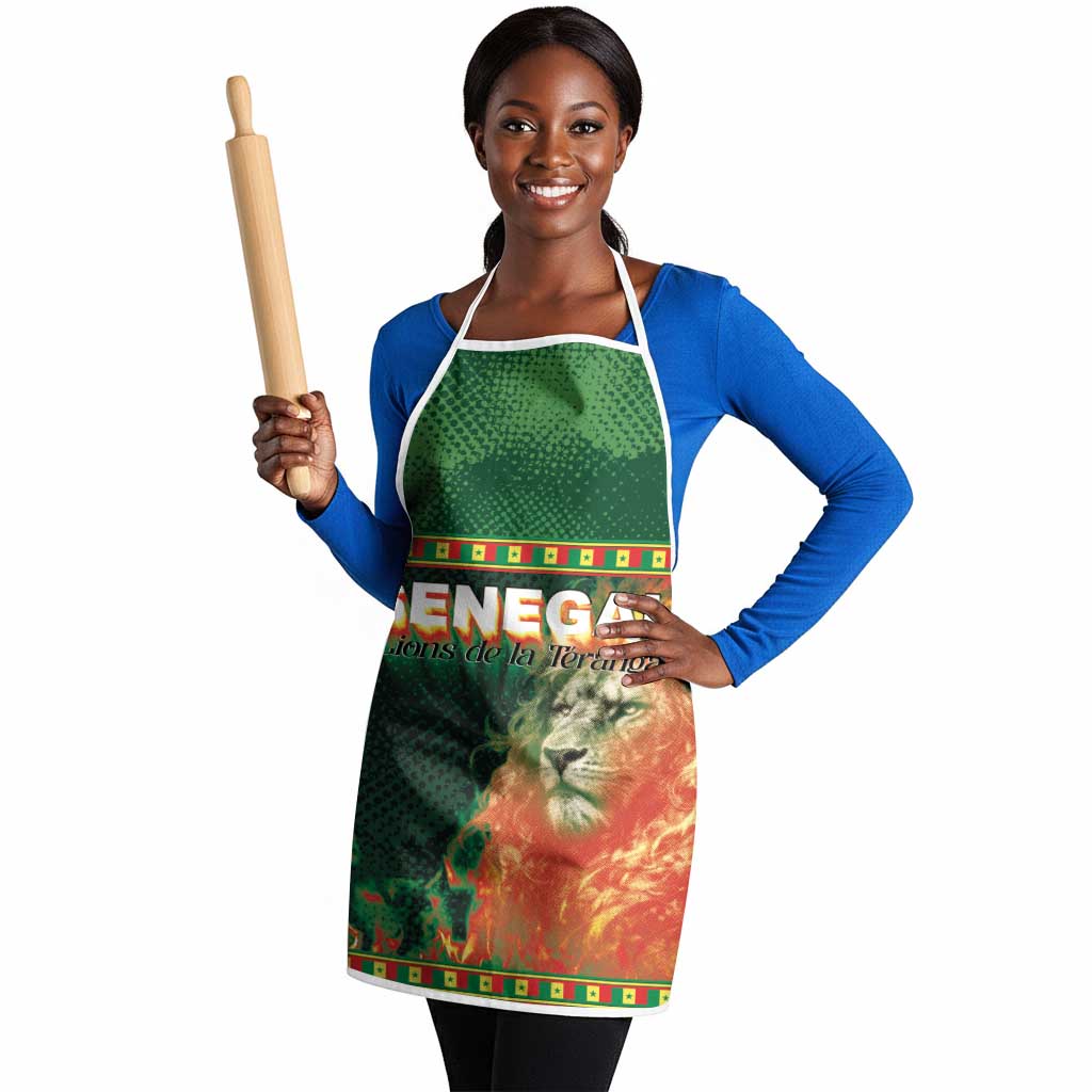 Senegal Football Apron Fiery Lion Halftone Mix Gradient Map Style