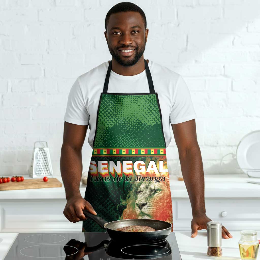 Senegal Football Apron Fiery Lion Halftone Mix Gradient Map Style