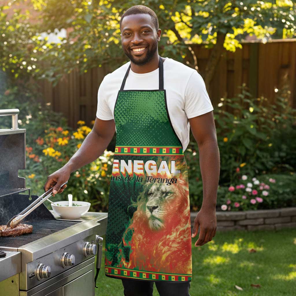 Senegal Football Apron Fiery Lion Halftone Mix Gradient Map Style