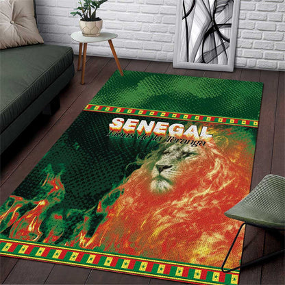 Senegal Football Area Rug Fiery Lion Halftone Mix Gradient Map Style