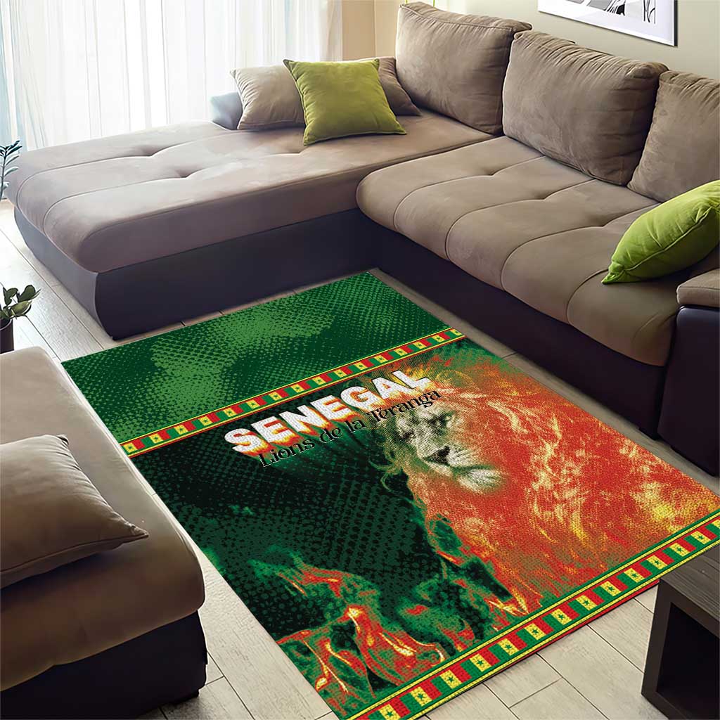 Senegal Football Area Rug Fiery Lion Halftone Mix Gradient Map Style