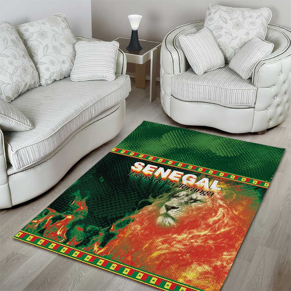 Senegal Football Area Rug Fiery Lion Halftone Mix Gradient Map Style