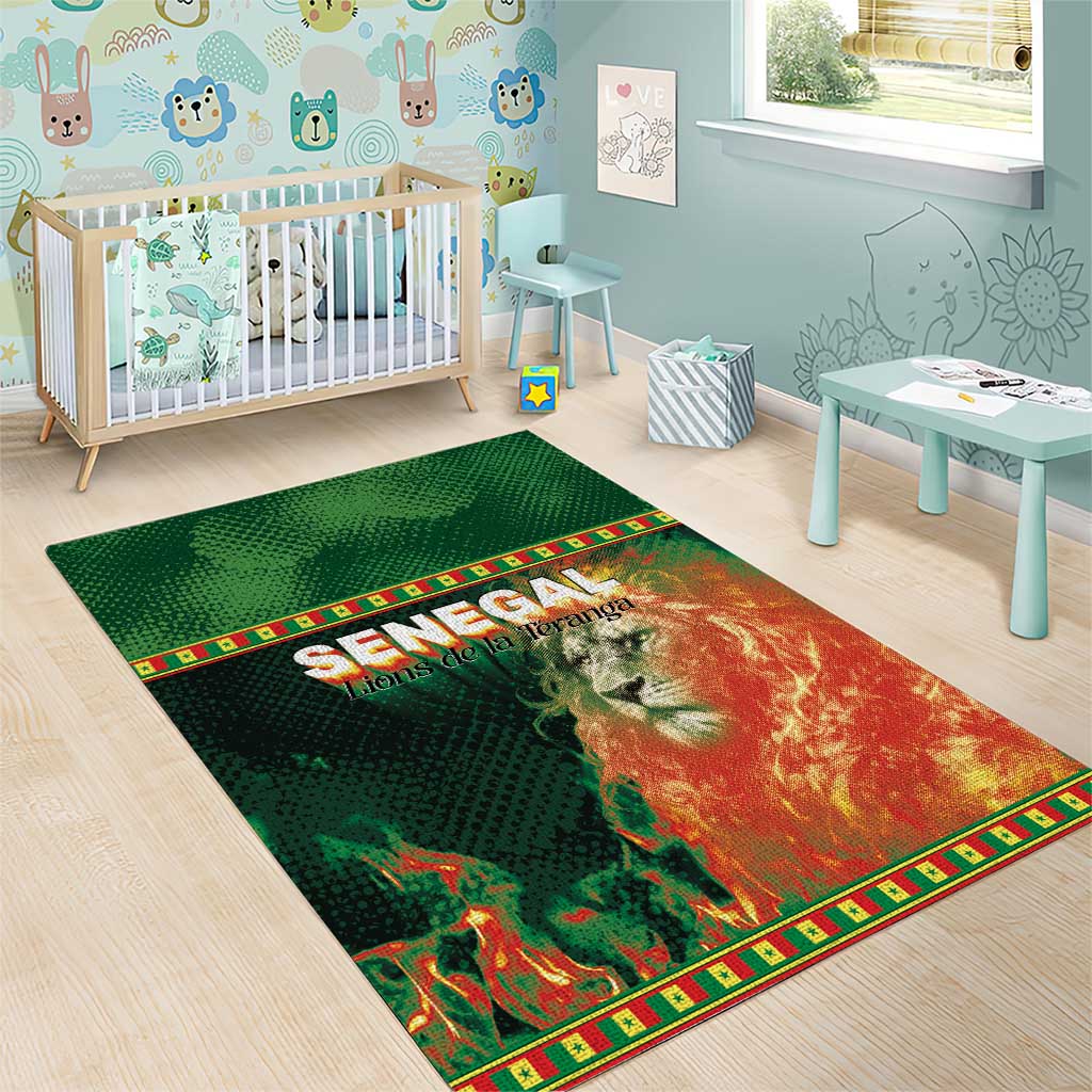 Senegal Football Area Rug Fiery Lion Halftone Mix Gradient Map Style