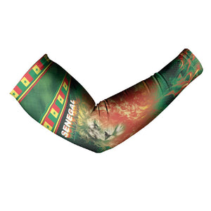 Custom Senegal Football Arm Sleeves Fiery Lion Halftone Mix Gradient Map Style