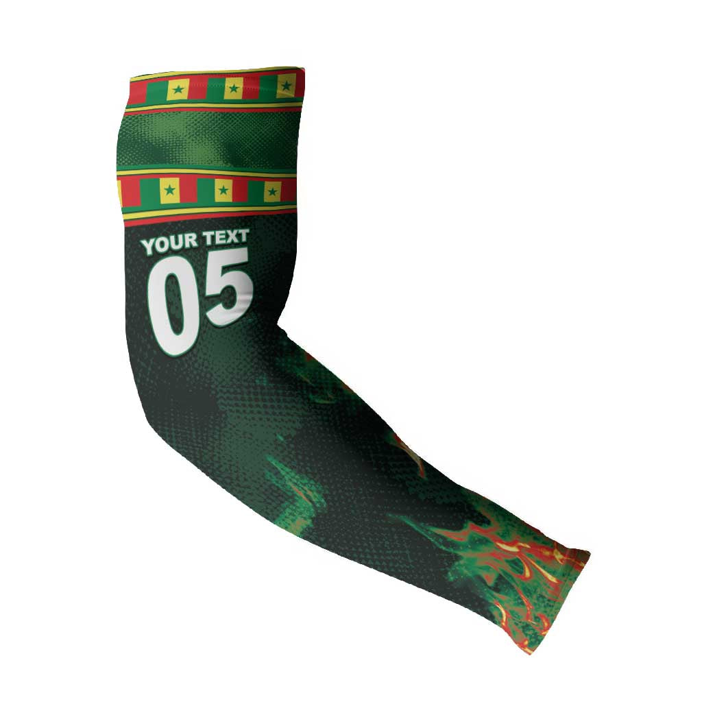 Custom Senegal Football Arm Sleeves Fiery Lion Halftone Mix Gradient Map Style