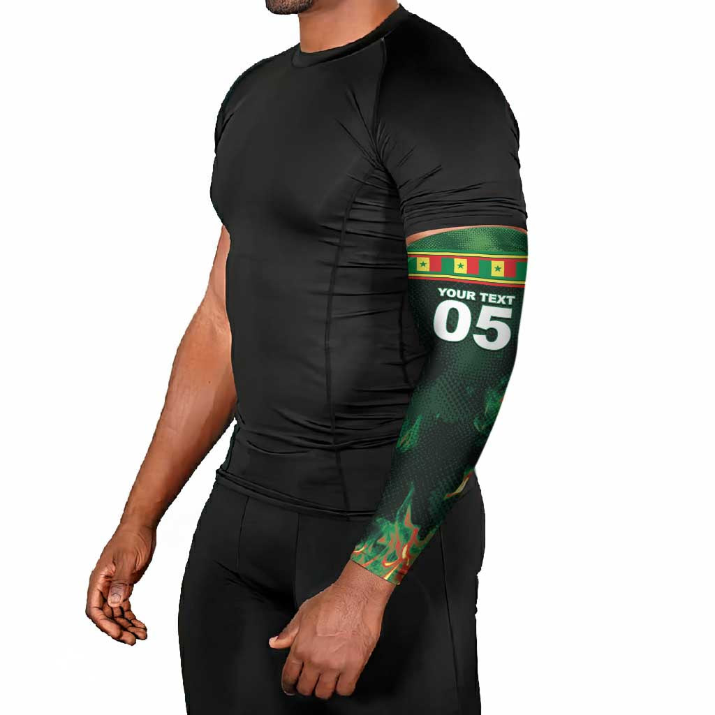 Custom Senegal Football Arm Sleeves Fiery Lion Halftone Mix Gradient Map Style