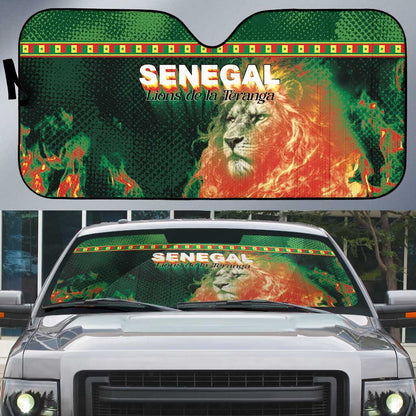 Senegal Football Auto Sun Shade Fiery Lion Halftone Mix Gradient Map Style