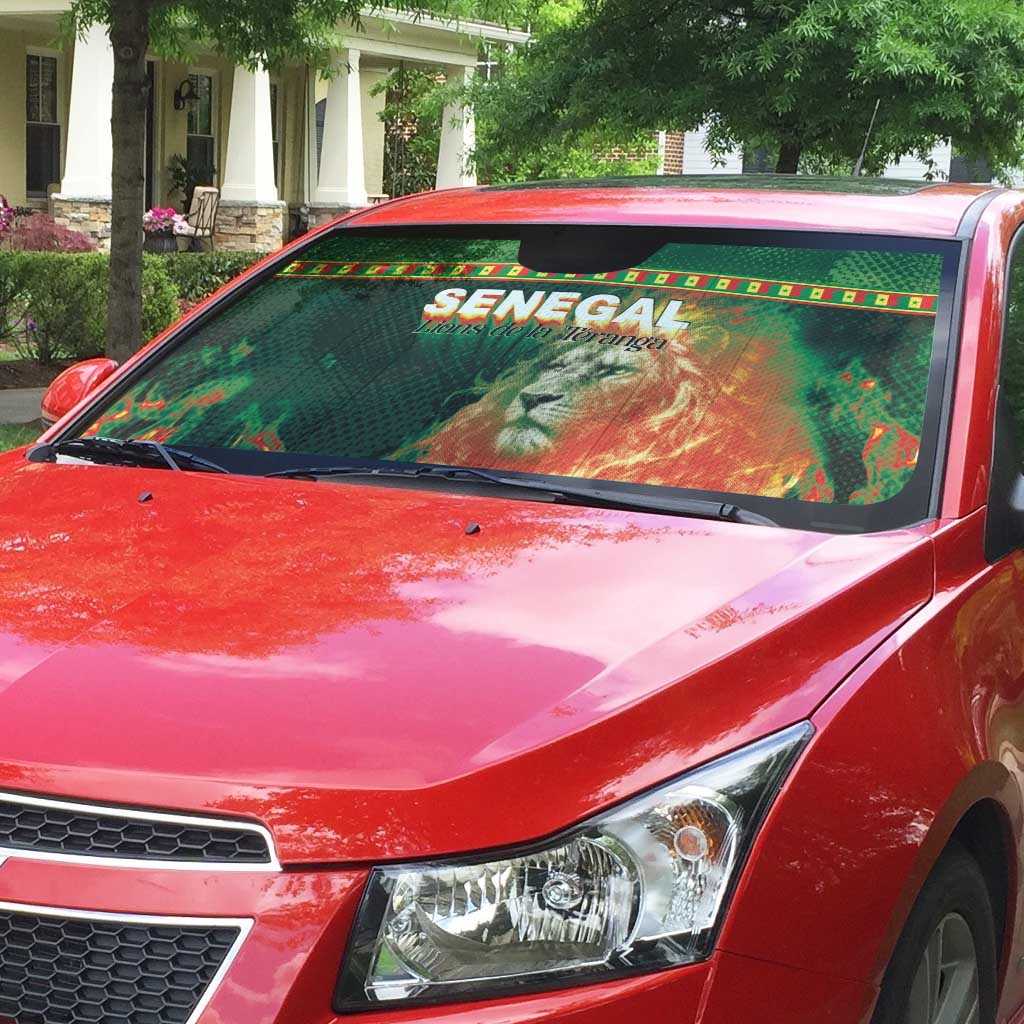 Senegal Football Auto Sun Shade Fiery Lion Halftone Mix Gradient Map Style