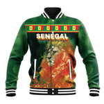 Custom Senegal Football Baseball Jacket Fiery Lion Halftone Mix Gradient Map Style