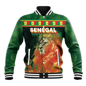 Custom Senegal Football Baseball Jacket Fiery Lion Halftone Mix Gradient Map Style