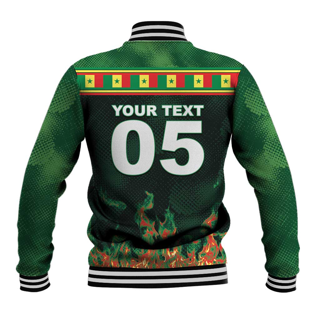 Custom Senegal Football Baseball Jacket Fiery Lion Halftone Mix Gradient Map Style