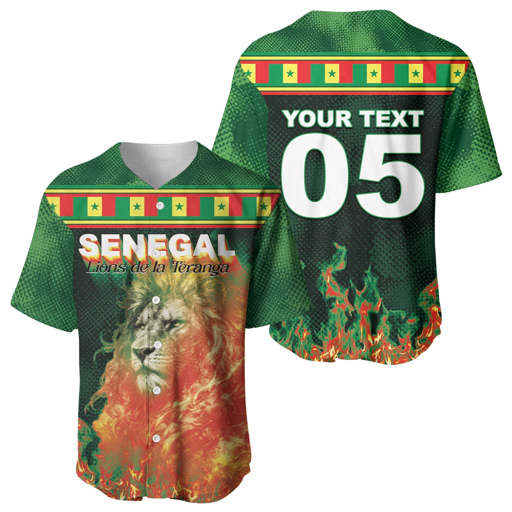 Custom Senegal Football Baseball Jersey Fiery Lion Halftone Mix Gradient Map Style