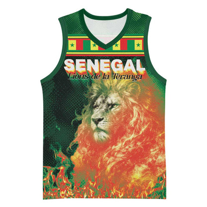 Custom Senegal Football Basketball Jersey Fiery Lion Halftone Mix Gradient Map Style