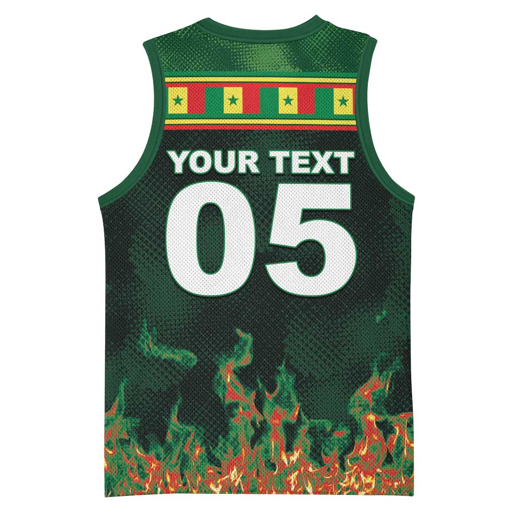 Custom Senegal Football Basketball Jersey Fiery Lion Halftone Mix Gradient Map Style