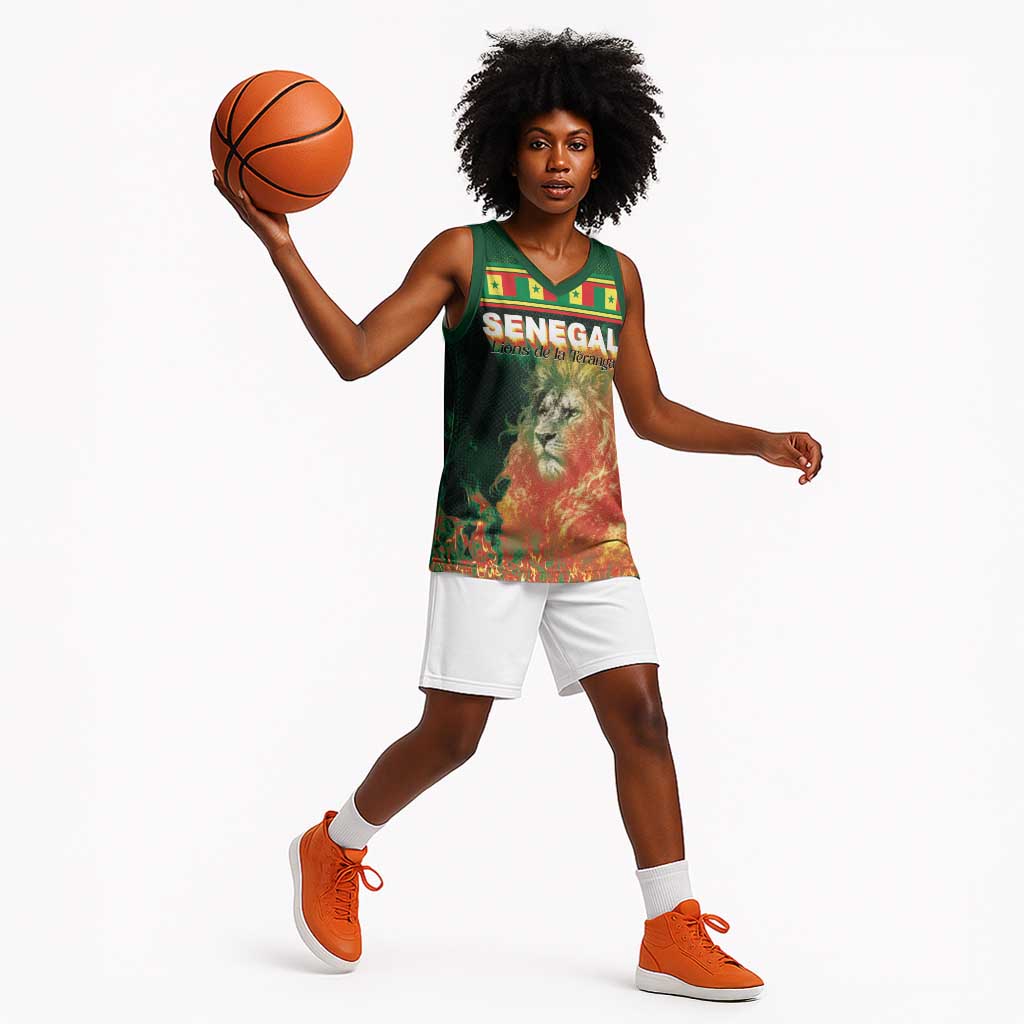 Custom Senegal Football Basketball Jersey Fiery Lion Halftone Mix Gradient Map Style