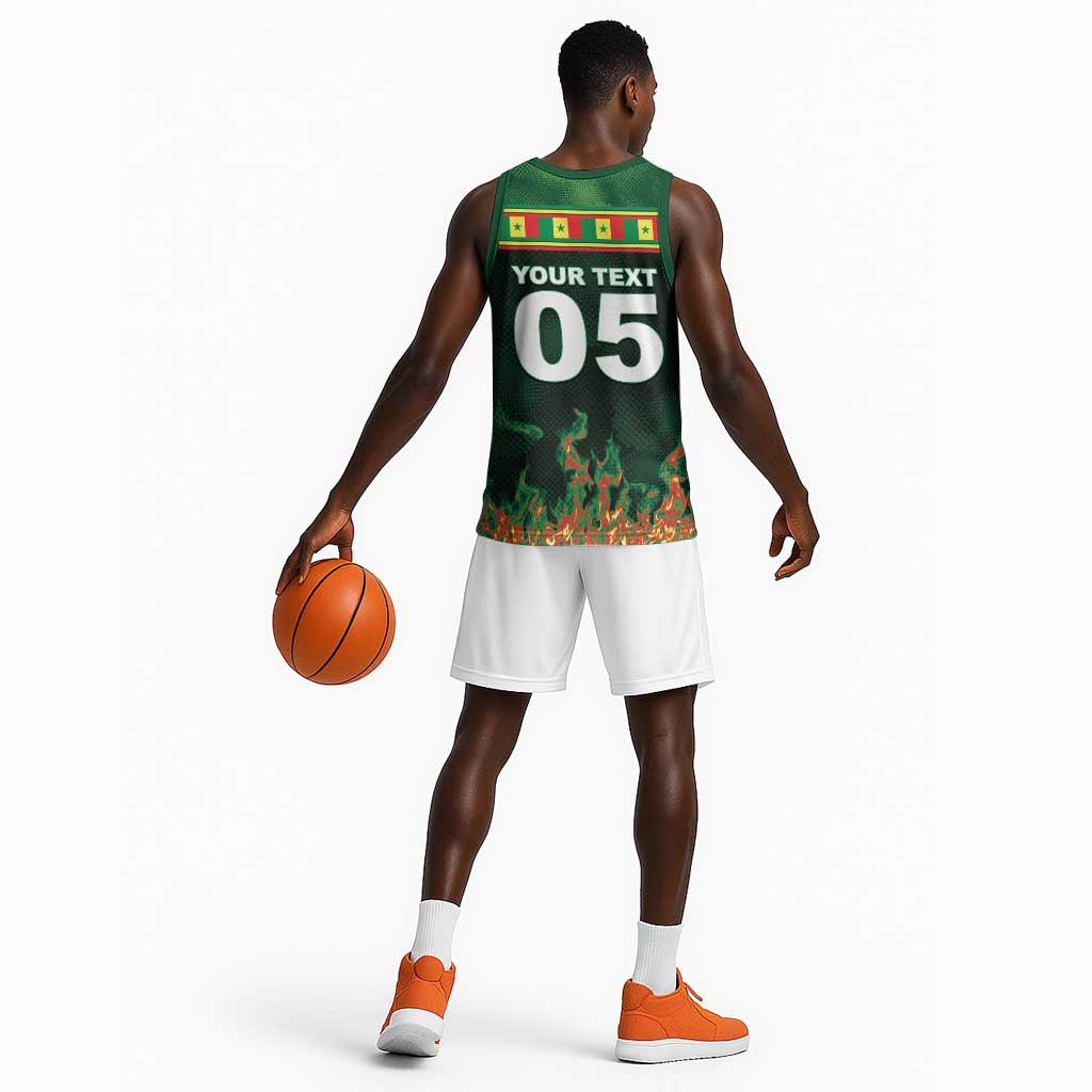Custom Senegal Football Basketball Jersey Fiery Lion Halftone Mix Gradient Map Style