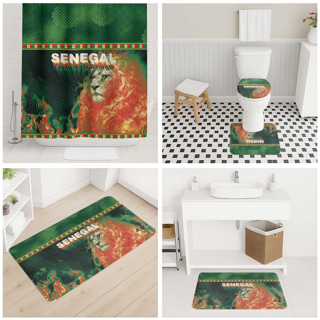 Senegal Football Bathroom Set Fiery Lion Halftone Mix Gradient Map Style
