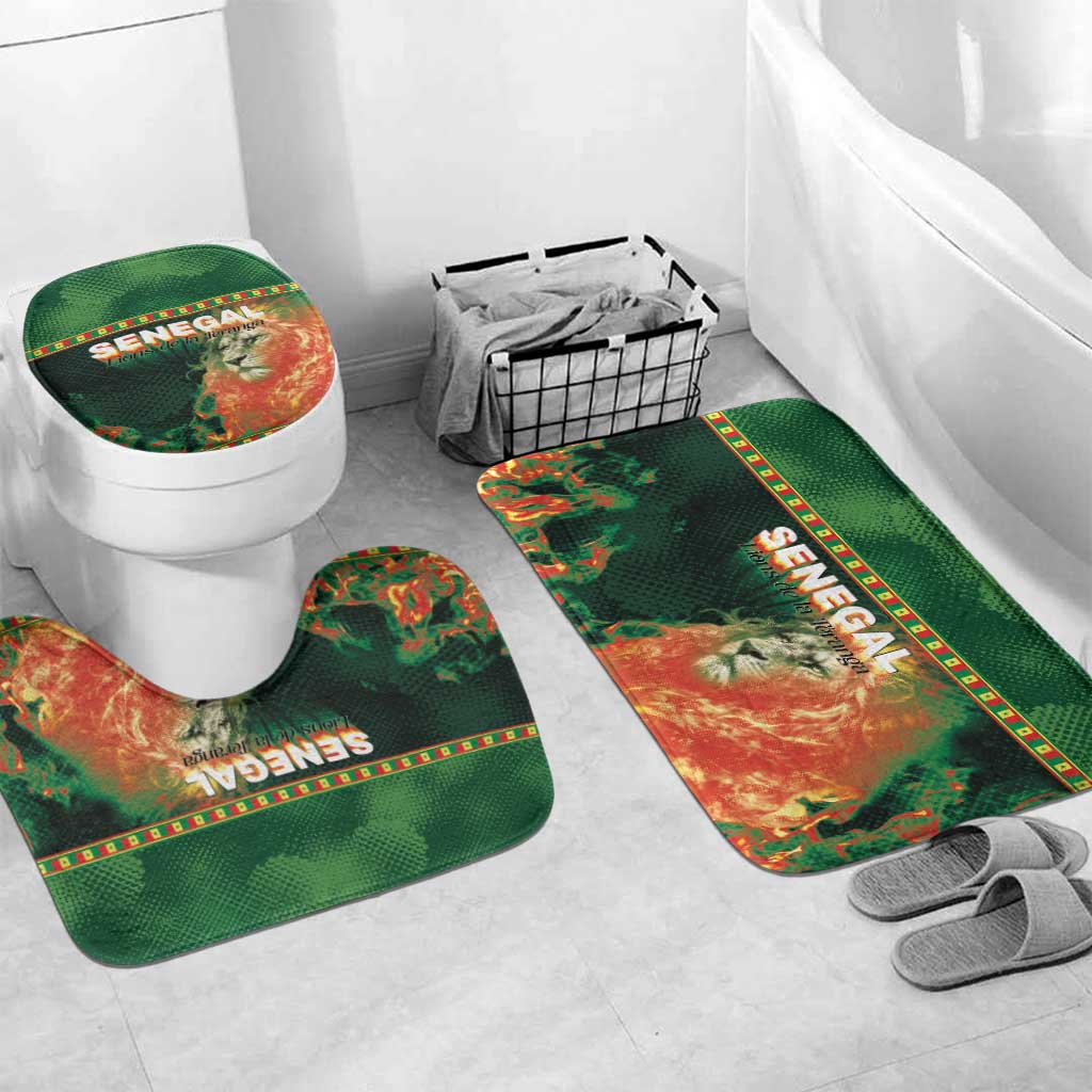 Senegal Football Bathroom Set Fiery Lion Halftone Mix Gradient Map Style