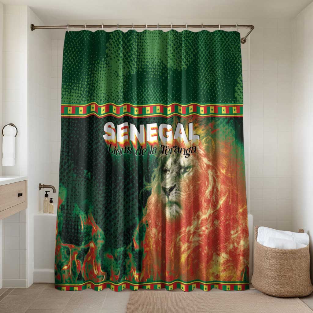 Senegal Football Bathroom Set Fiery Lion Halftone Mix Gradient Map Style