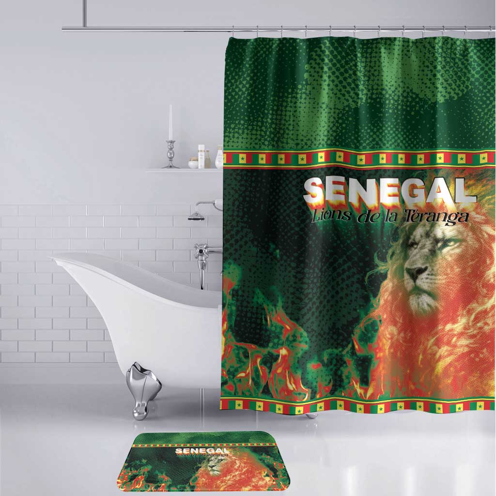 Senegal Football Bathroom Set Fiery Lion Halftone Mix Gradient Map Style