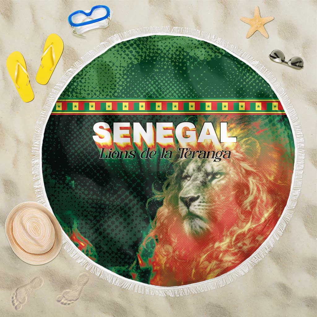 Senegal Football Beach Blanket Fiery Lion Halftone Mix Gradient Map Style