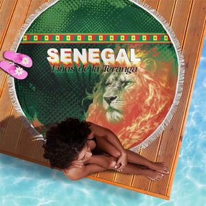 Senegal Football Beach Blanket Fiery Lion Halftone Mix Gradient Map Style
