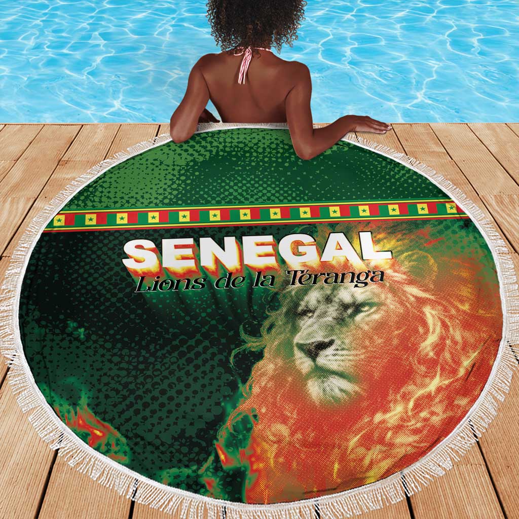 Senegal Football Beach Blanket Fiery Lion Halftone Mix Gradient Map Style