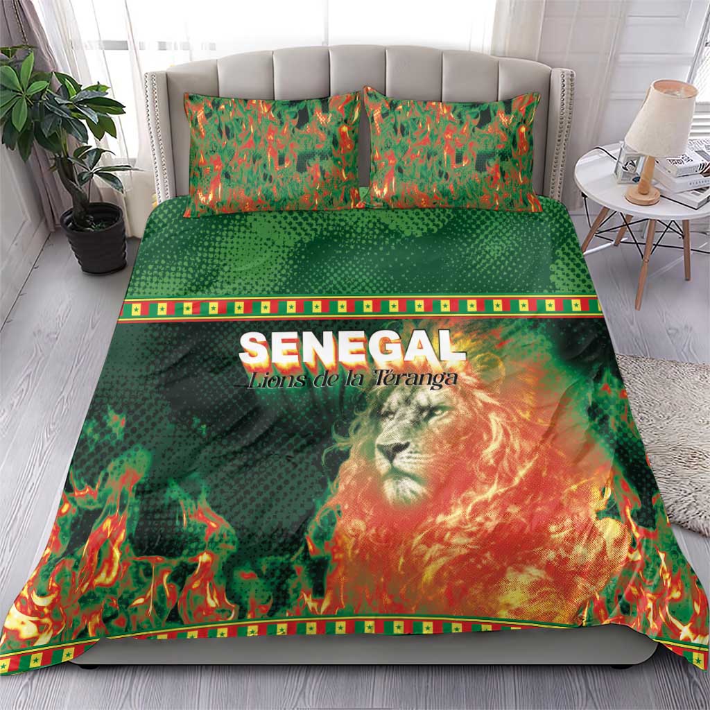 Senegal Football Bedding Set Fiery Lion Halftone Mix Gradient Map Style