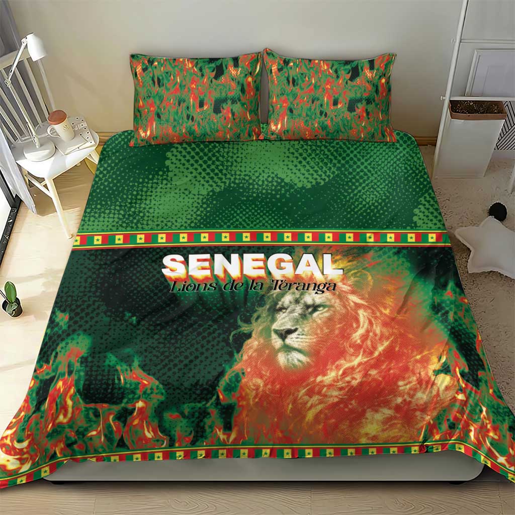 Senegal Football Bedding Set Fiery Lion Halftone Mix Gradient Map Style