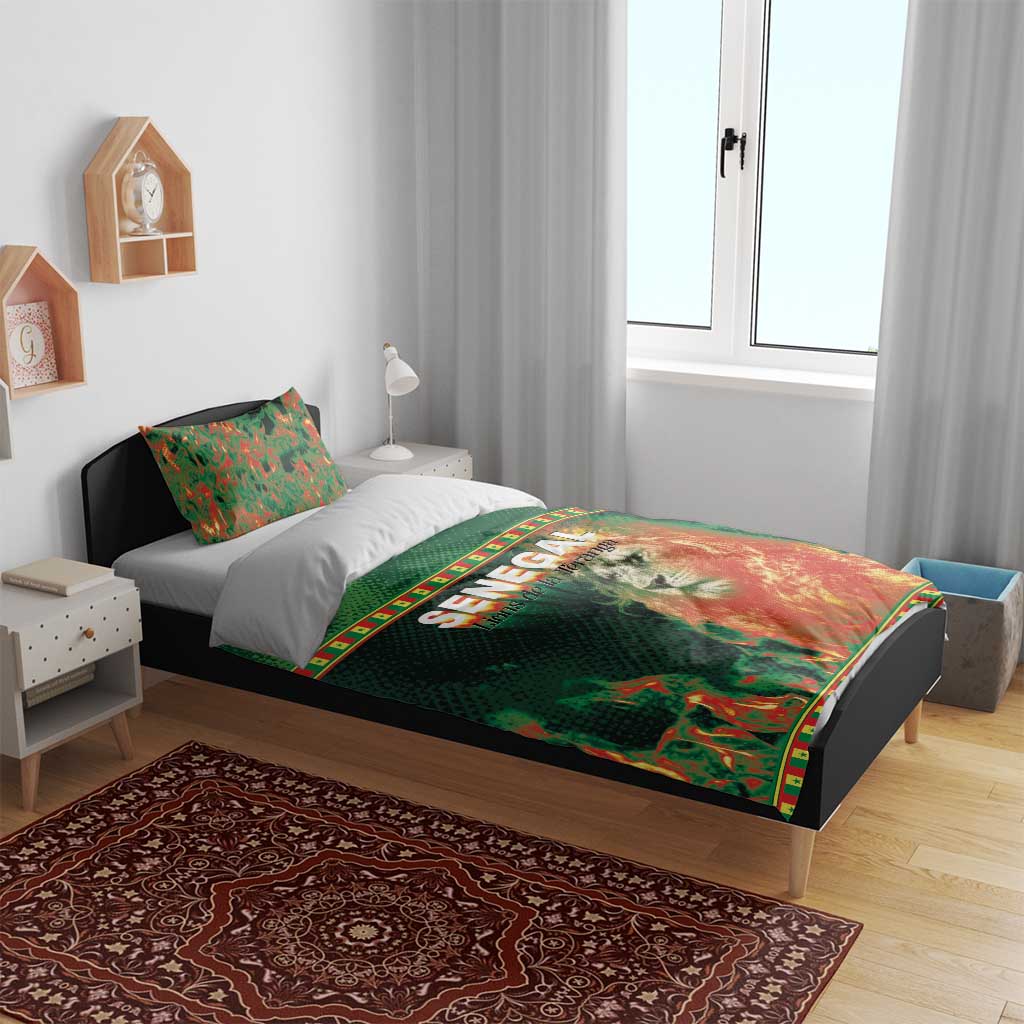 Senegal Football Bedding Set Fiery Lion Halftone Mix Gradient Map Style