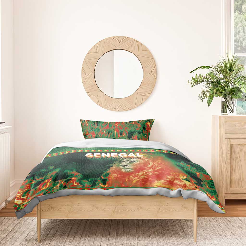 Senegal Football Bedding Set Fiery Lion Halftone Mix Gradient Map Style