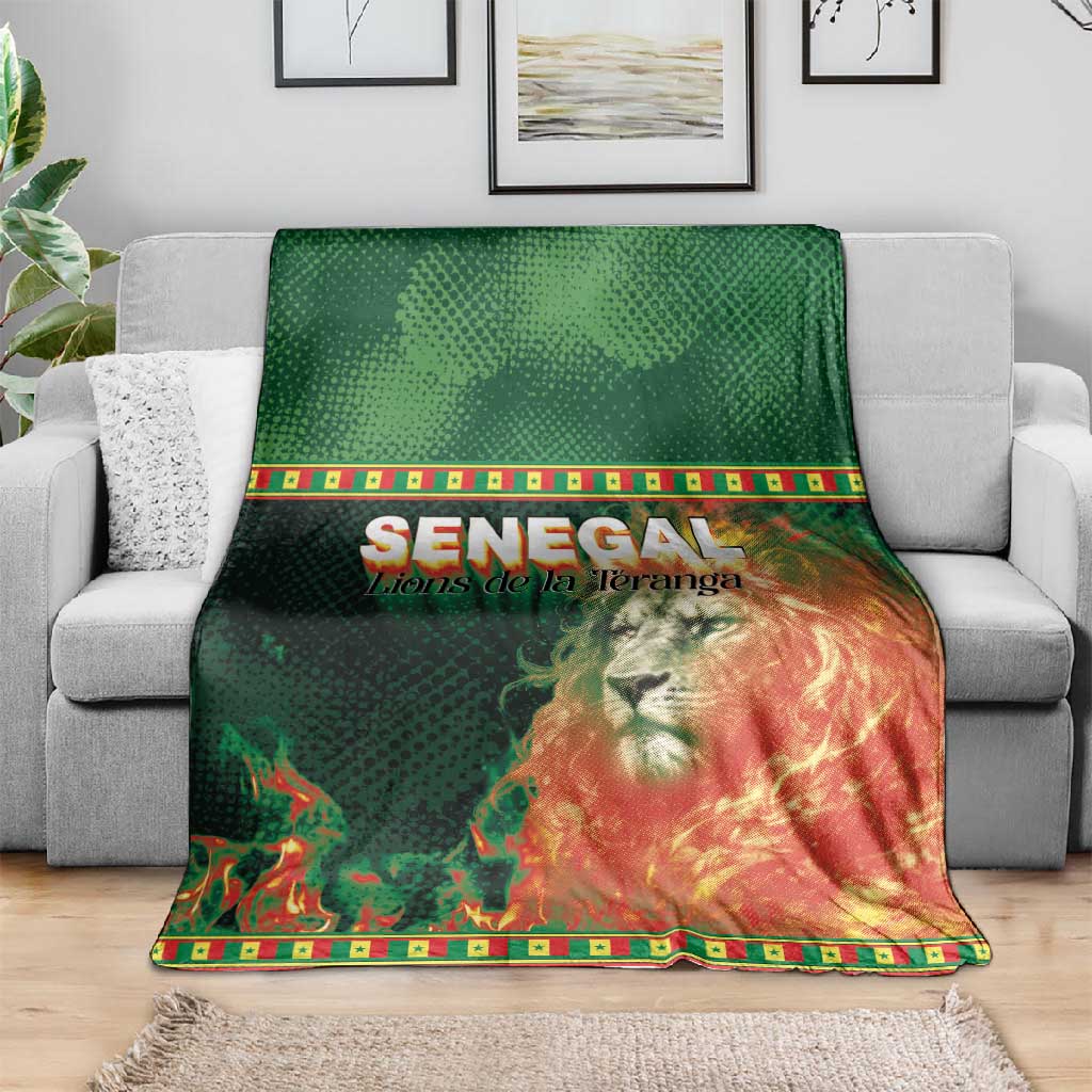 Senegal Football Blanket Fiery Lion Halftone Mix Gradient Map Style