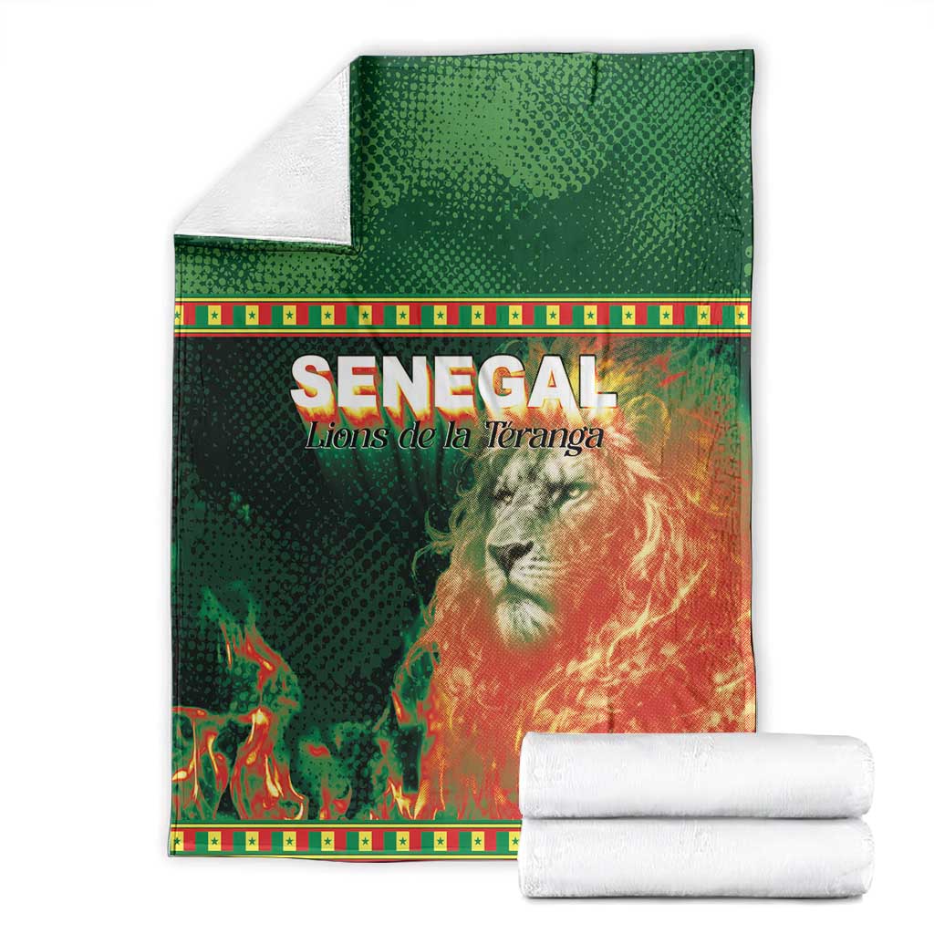 Senegal Football Blanket Fiery Lion Halftone Mix Gradient Map Style
