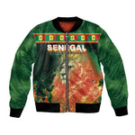 Custom Senegal Football Bomber Jacket Fiery Lion Halftone Mix Gradient Map Style