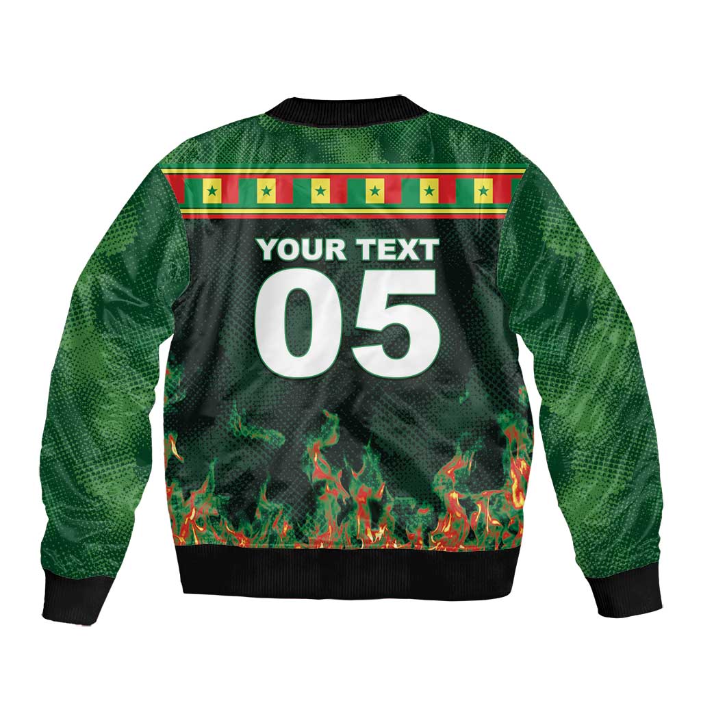 Custom Senegal Football Bomber Jacket Fiery Lion Halftone Mix Gradient Map Style